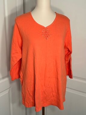Quaker Factory Women’s Orange V-Neck 3/4 Sleeve Top. Sz 1X